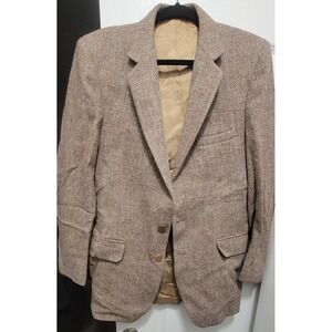 Harris Tweed Men's Tan Herringbone 2‎ Button Worsted Wool Blazer Size 40 Regular